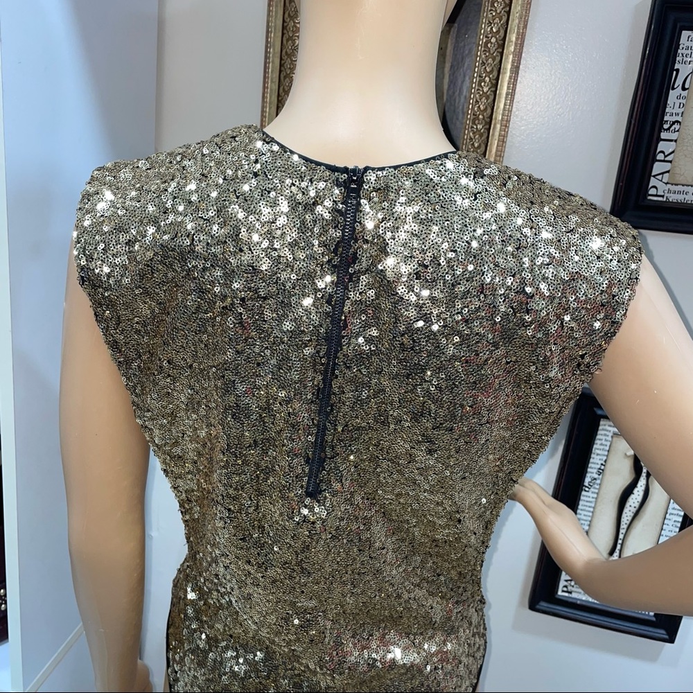 REHAB NWT! Sparkly Gold Sequins Sleeveless Leotard Bodysuit Size L - Picture 6 of 15